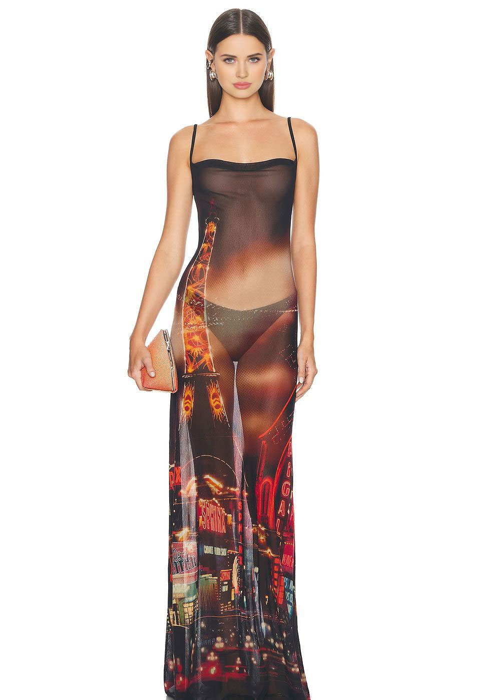 Black patterned transparent dress