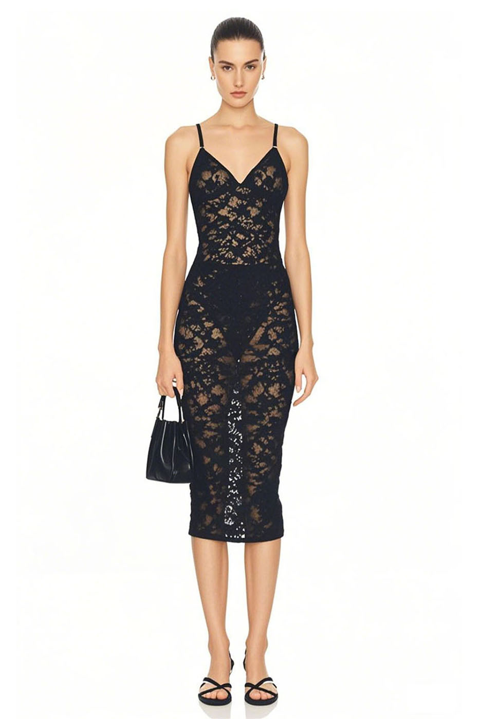 Black lace suspenders dress wholesaler