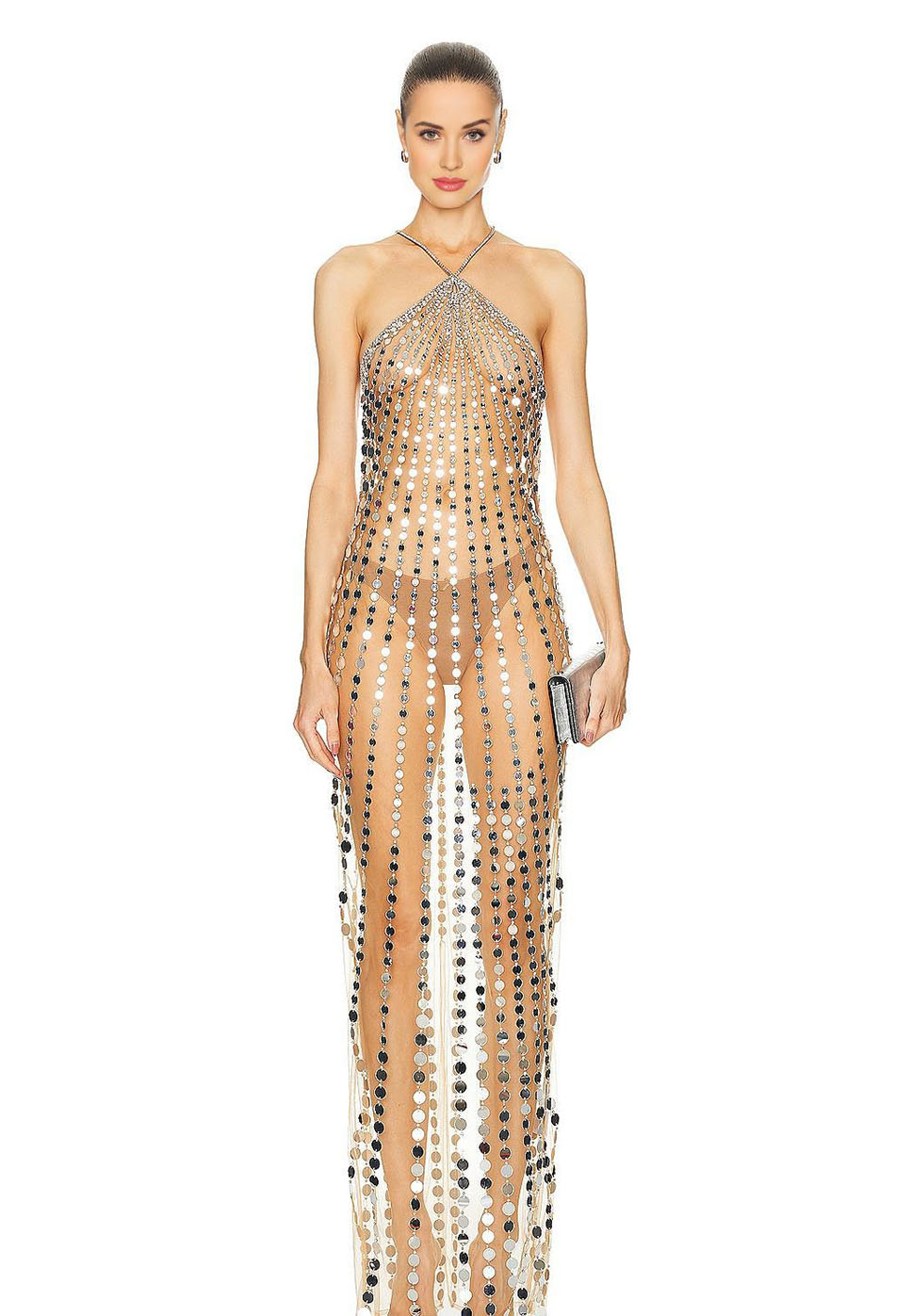 Backless sequined transparent dress