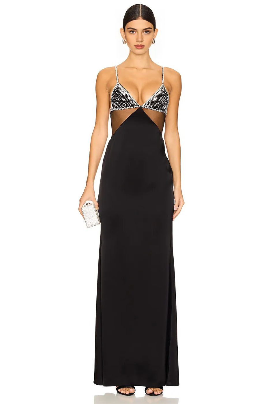 Black crystal embroidered dress